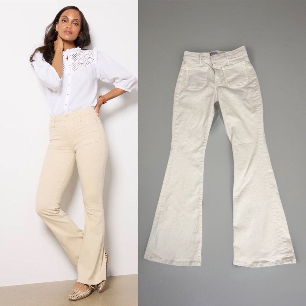 Mother Patch Pocket Weekender Jeans Size 28 Wacky Khaki Cropped Flare 28” Inseam